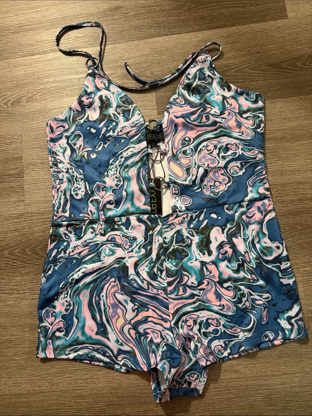 Dolls kill Swirl-Print One-Piece Romper - Blue & Pink
